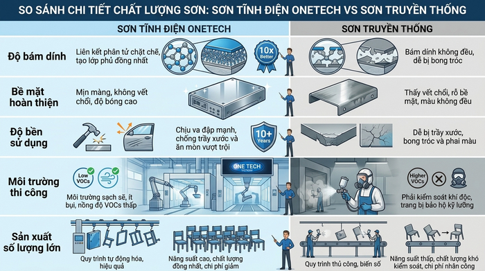 Bảng so sánh sơn tĩnh điện và sơn truyền thống