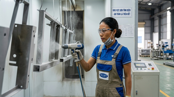 Buồng phun sơn tĩnh điện công nghiệp cho sản phẩm kim loại tại Hà Tĩnh