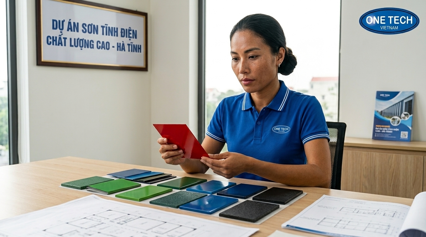 Duyệt mẫu màu sơn tĩnh điện trước khi thi công tại Hà Tĩnh