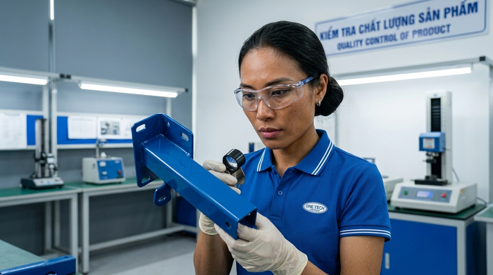 Công nhân kiểm tra bề mặt sản phẩm sau khi sơn tĩnh điện