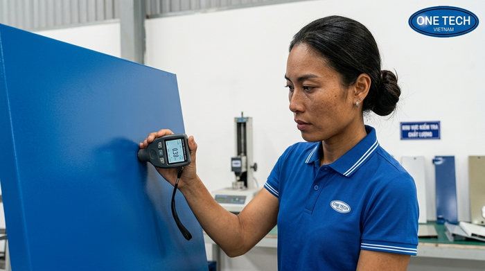Kiểm tra chất lượng lớp phủ sơn tĩnh điện Kiểm tra chất lượng lớp phủ sơn tĩnh điện trước khi bàn giao