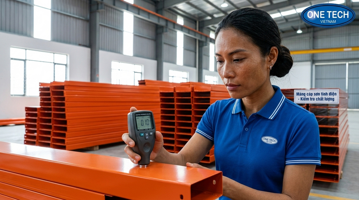 Kiểm tra độ dày lớp sơn tĩnh điện trên bề mặt kim loại sau khi hoàn thiện