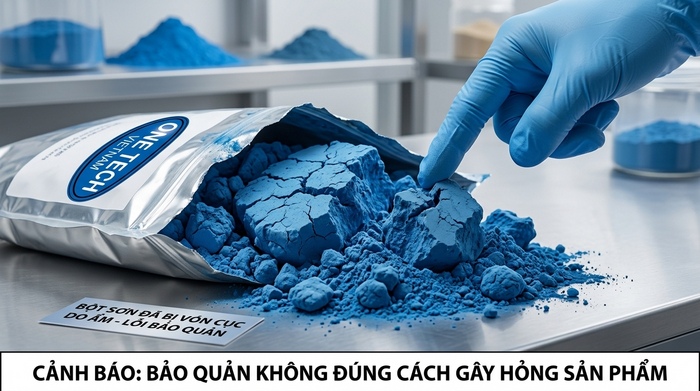 Bột sơn tĩnh điện bị vón cục do bảo quản sai cách