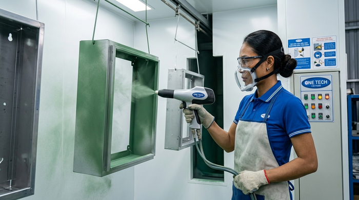 Phun bột sơn tĩnh điện bằng súng chuyên dụng