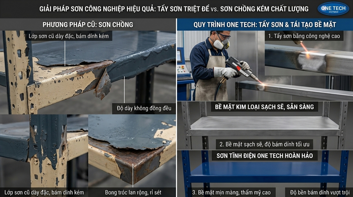 Khi nào cần tẩy sơn tĩnh điện thay vì sơn chồng So sánh sơn chồng và tẩy sơn tĩnh điện trước khi sơn lại