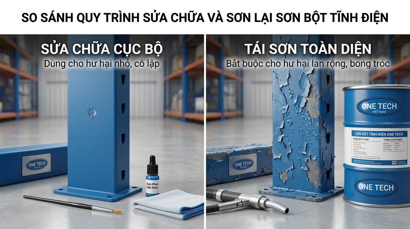 Sửa cục bộ hay sơn lại toàn bộ lớp sơn tĩnh điện So sánh sửa cục bộ và sơn lại toàn bộ khi sơn tĩnh điện bong tróc