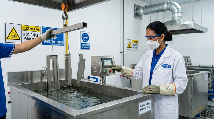 Tẩy sơn tĩnh điện bằng hóa chất an toàn Tẩy sơn tĩnh điện bằng hóa chất cần kiểm soát an toàn và thông gió