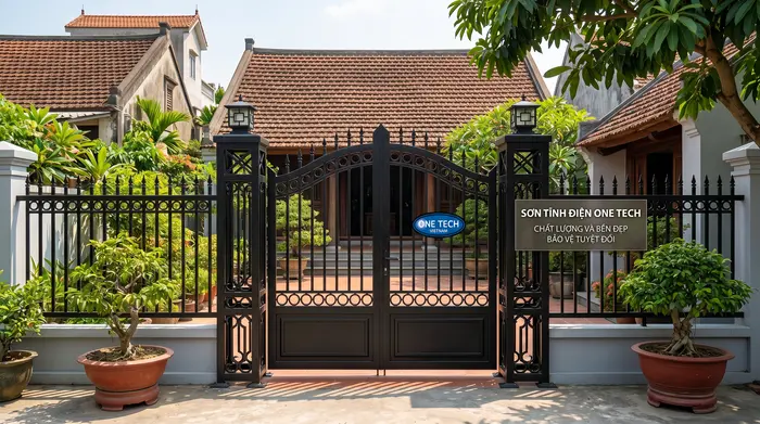 Ứng dụng phủ bột tĩnh điện trong công trình Hà Tĩnh Ứng dụng bột sơn tĩnh điện cho cửa sắt lan can và hàng rào tại Hà Tĩnh