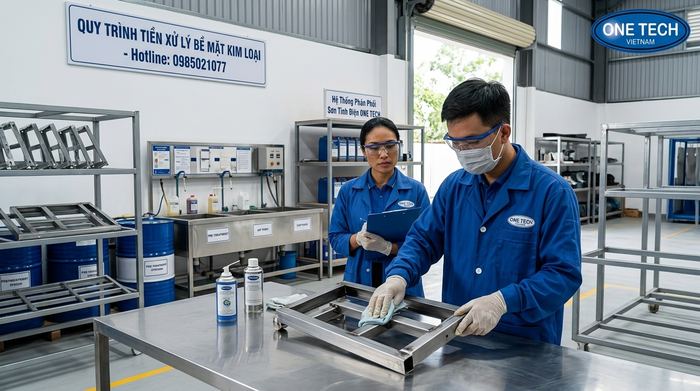 Xử lý bề mặt kim loại trước khi sơn tĩnh điện để tăng độ bám dính