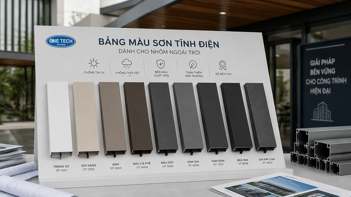Bảng màu sơn tĩnh điện nhôm ngoài trời phổ biến cho công trình tại Hà Tĩnh