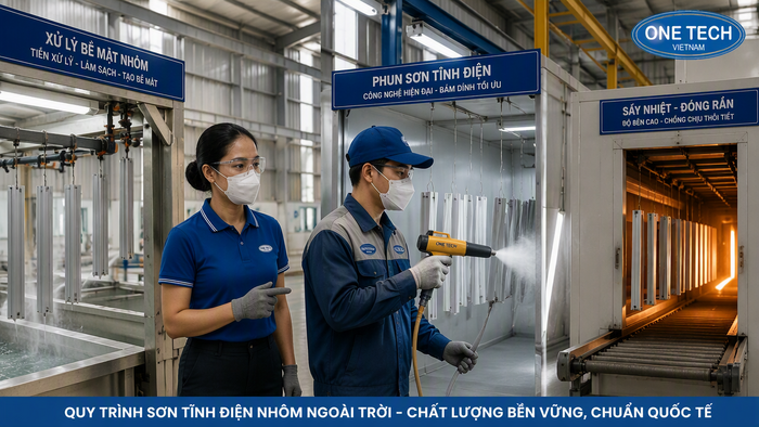 Quy trình sơn tĩnh điện nhôm ngoài trời từ xử lý bề mặt đến sấy hoàn thiện
